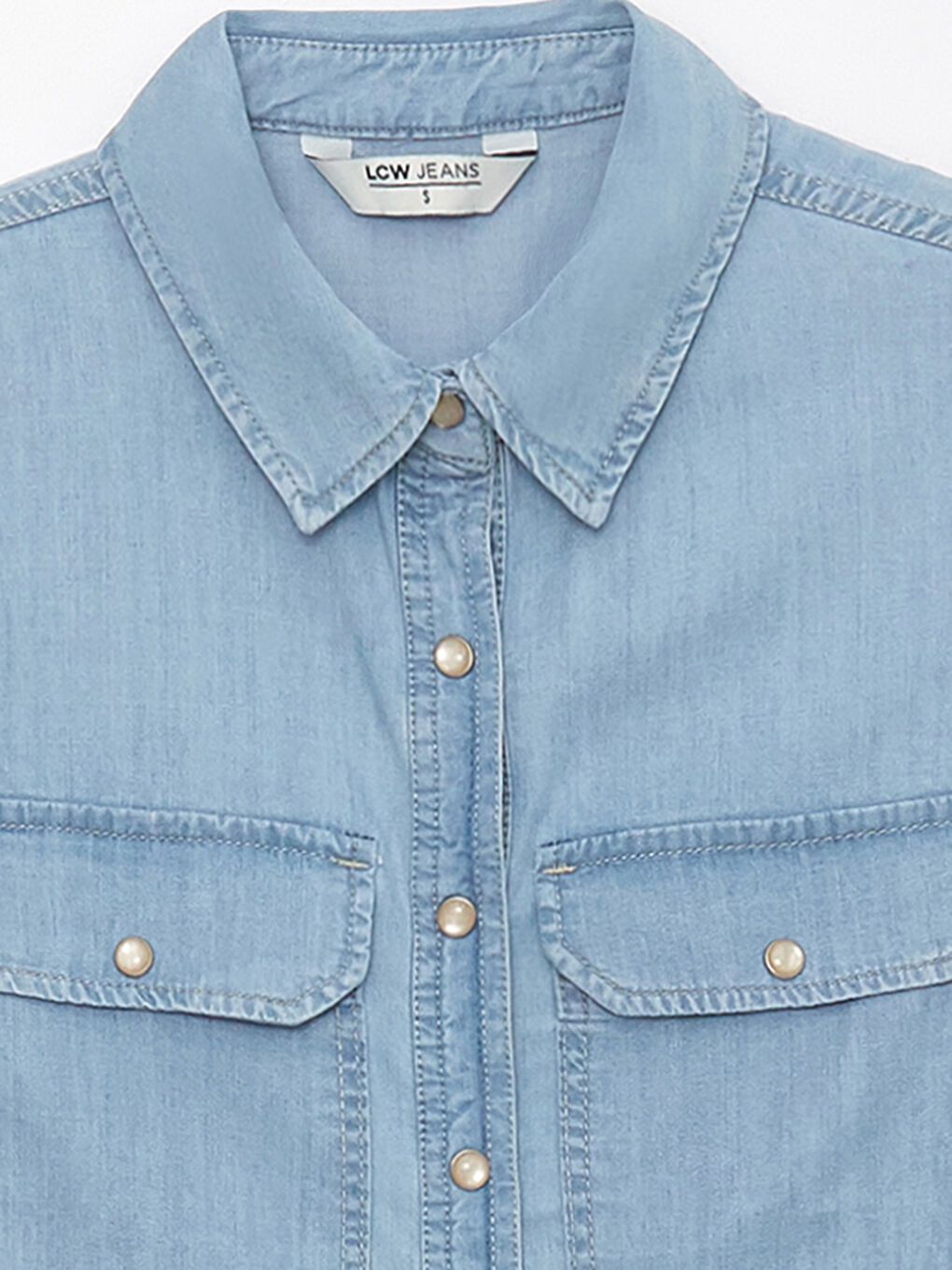 İndigo Düz Uzun Kollu Kadın Jean Gömlek-7