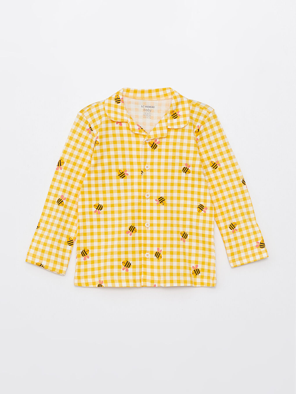 طقم بيجامة بناتي بياقة بولو وكم طويل مطبوع-1