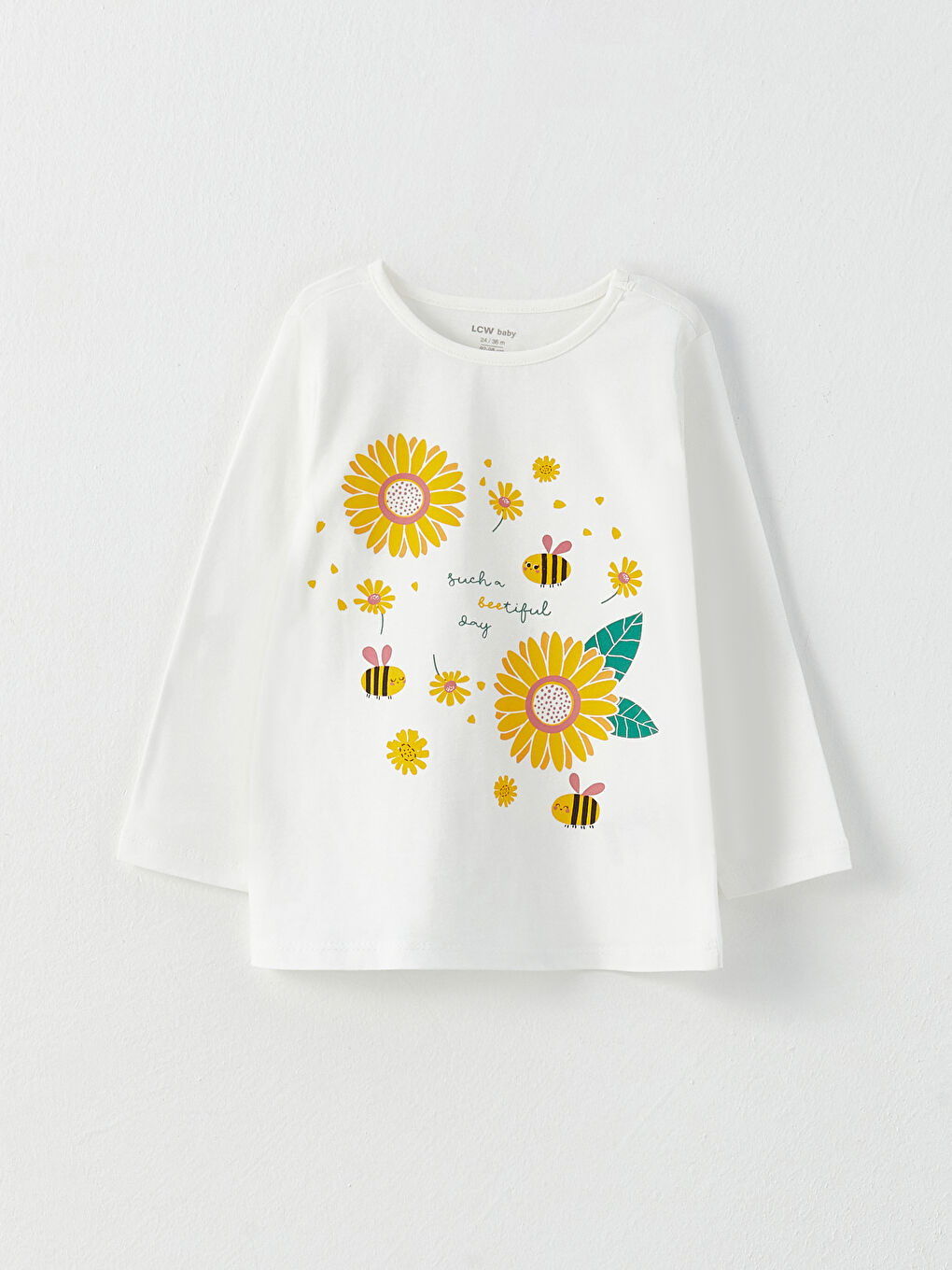 طقم بيجامة مطبوع كم طويل ياقة دائرية للبنات الرضع-1