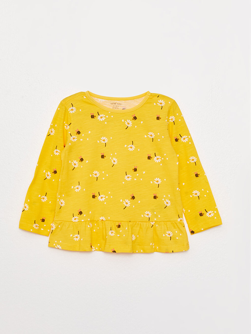 طقم بيجامة مطبوع كم طويل ياقة دائرية للبنات الرضع-1