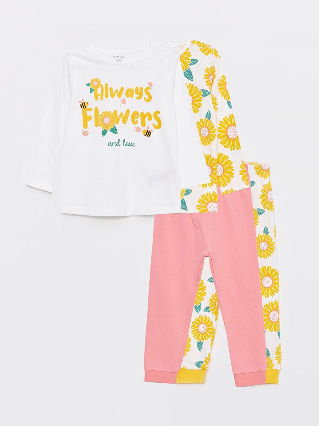 Crew Neck Long Sleeve Printed Baby Girl Pajama Set 4-pack