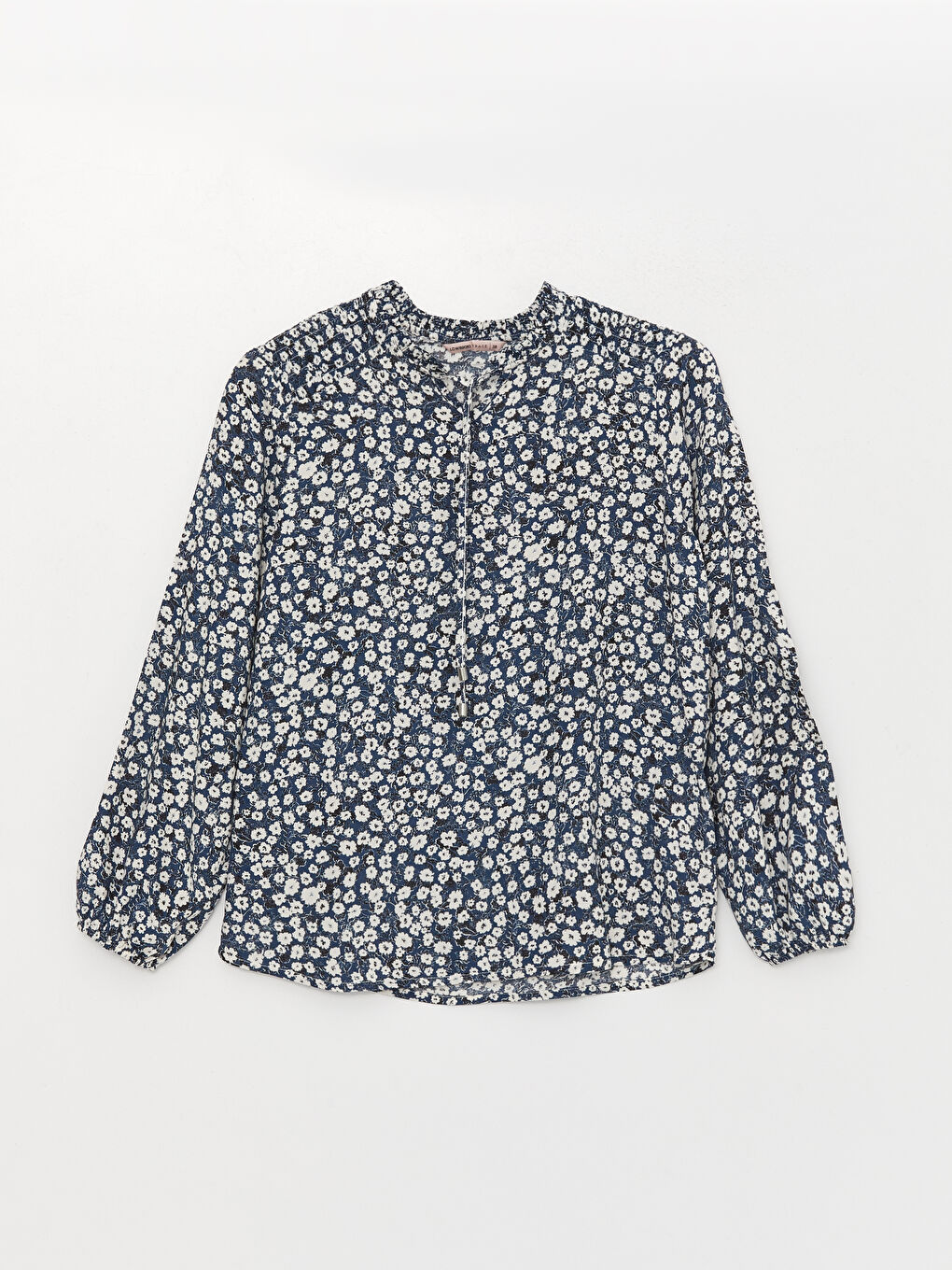 Ekru Bağlamalı Yaka Desenli Uzun Kollu Kadın Bluz-5