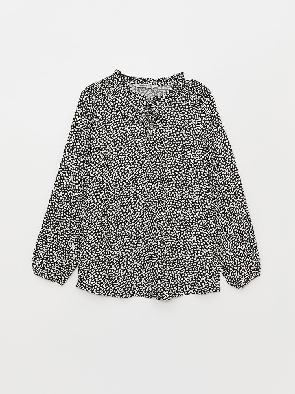 Tie Neck Patterned Long Sleeve Women's Blouse-5