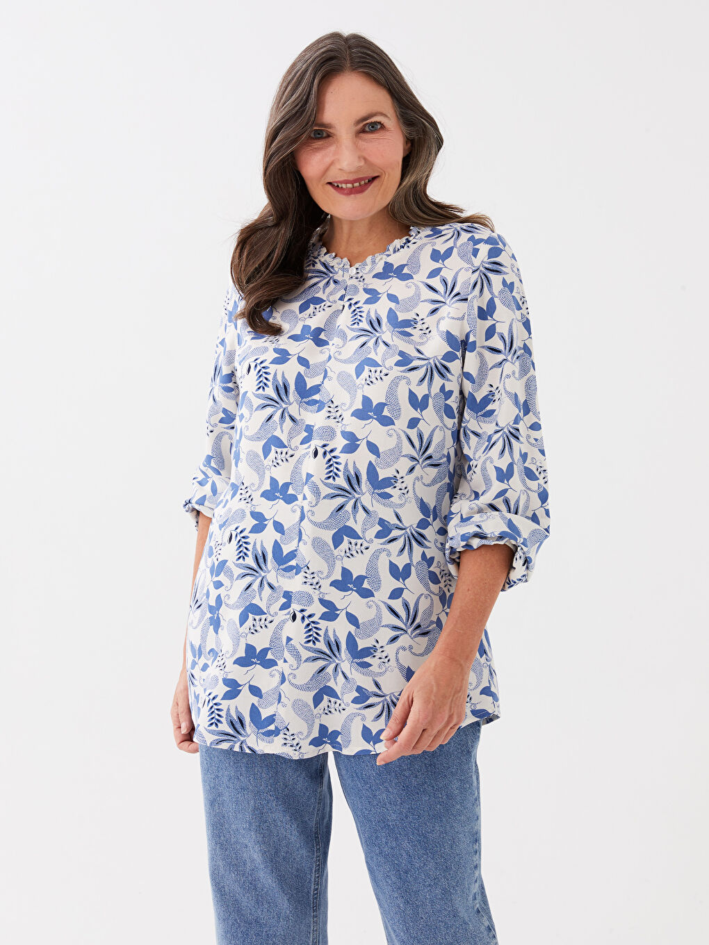 LCW Grace Crew Neck Patterned Long Sleeve Women's Blouse -S36109Z8-LQQ