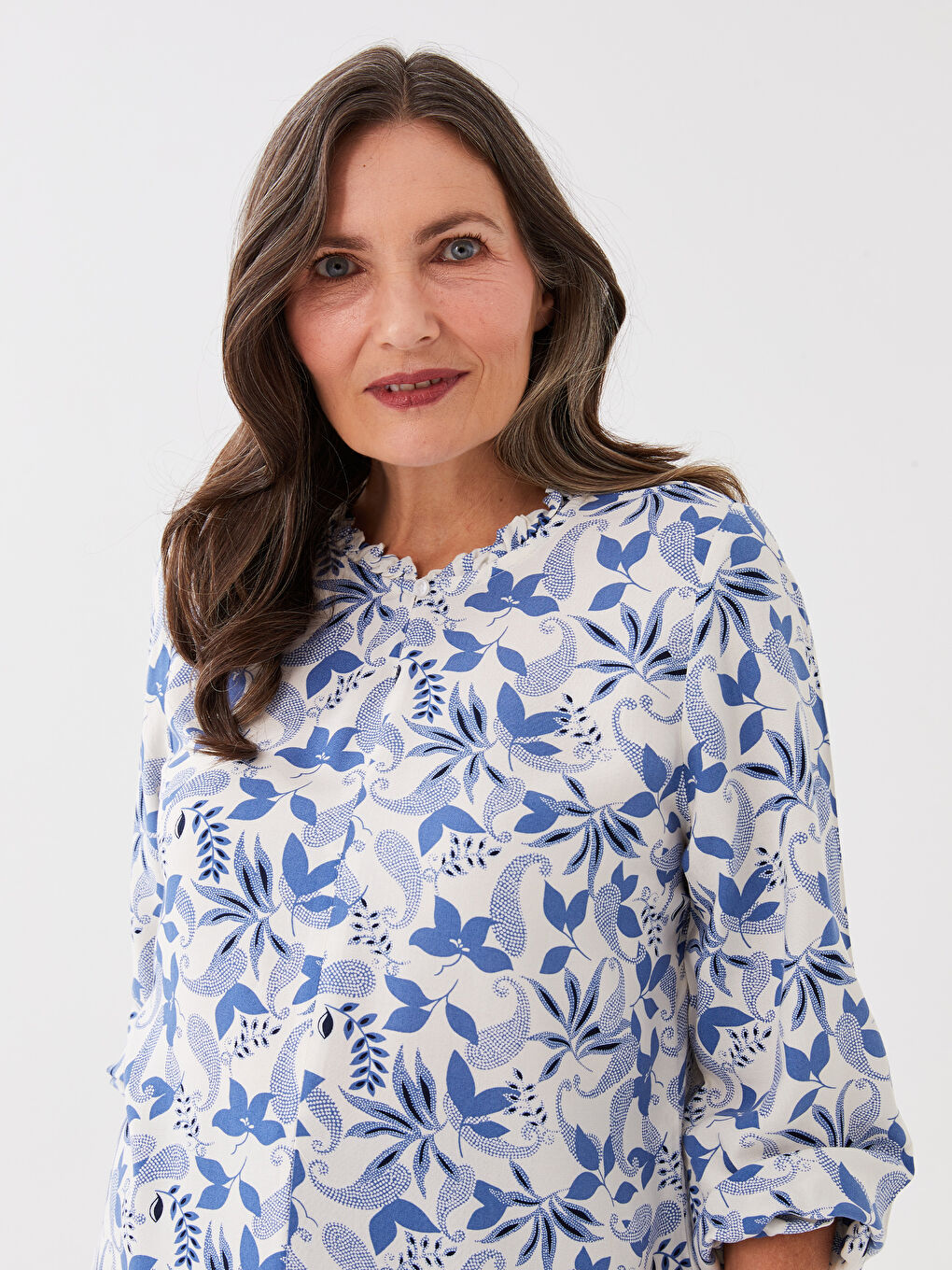 LCW Grace Crew Neck Patterned Long Sleeve Women's Blouse -S36109Z8-LQQ