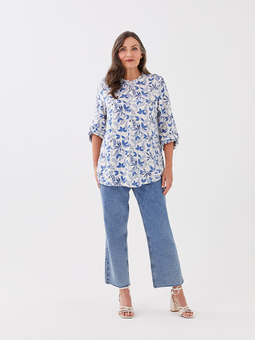 LCW Grace Crew Neck Patterned Long Sleeve Women's Blouse -S36109Z8-LQQ