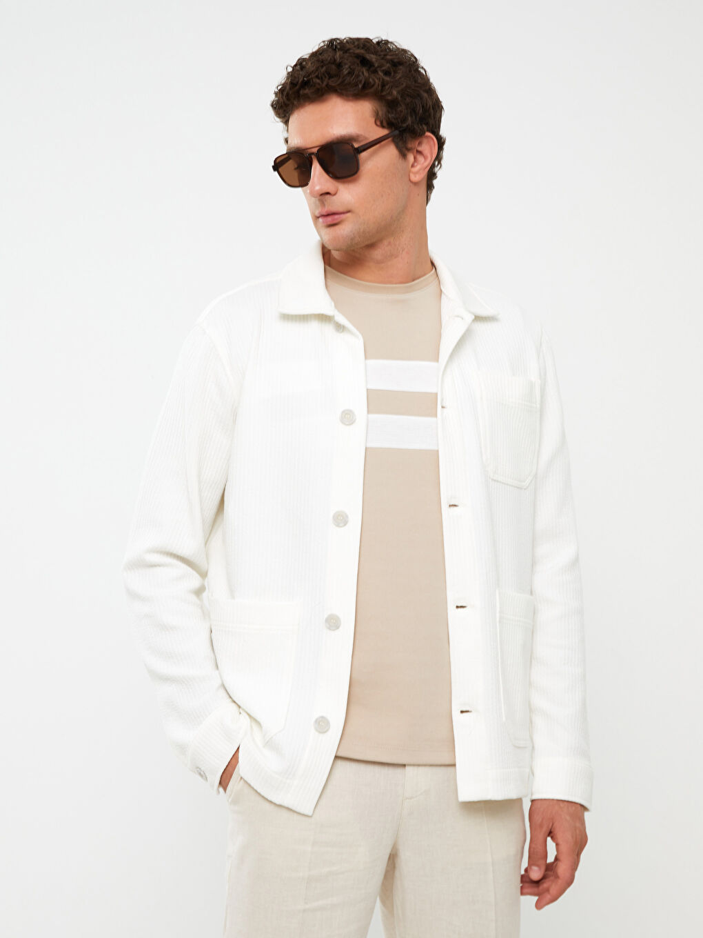 LCW Vision Beyaz Regular Fit Uzun Kollu Erkek Gömlek Ceket