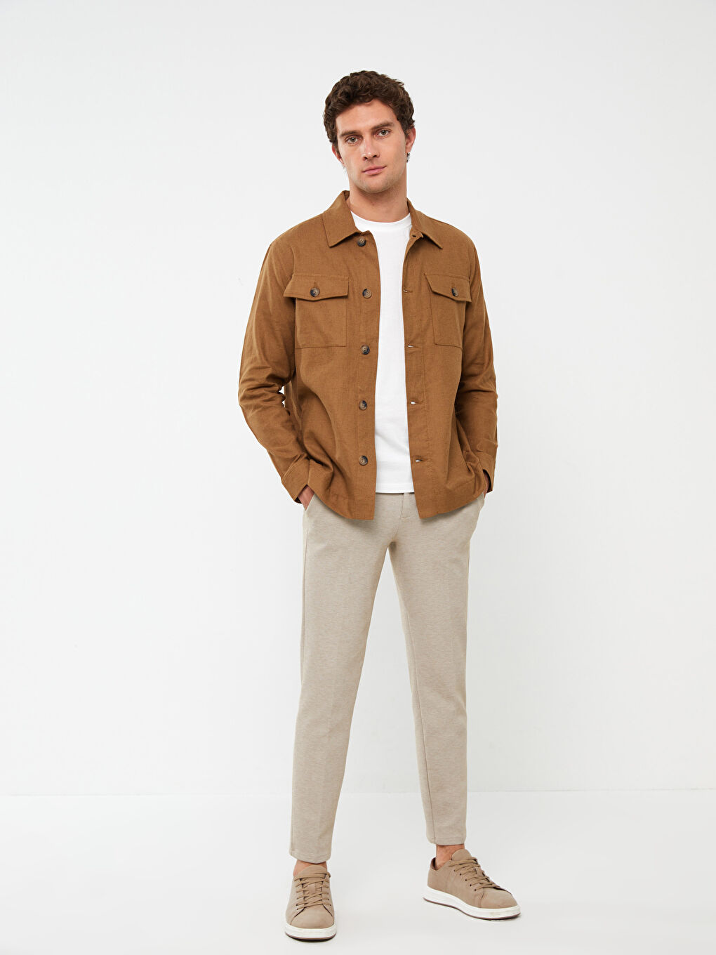 Kahverengi Regular Fit Uzun Kollu Erkek Gömlek Ceket-2