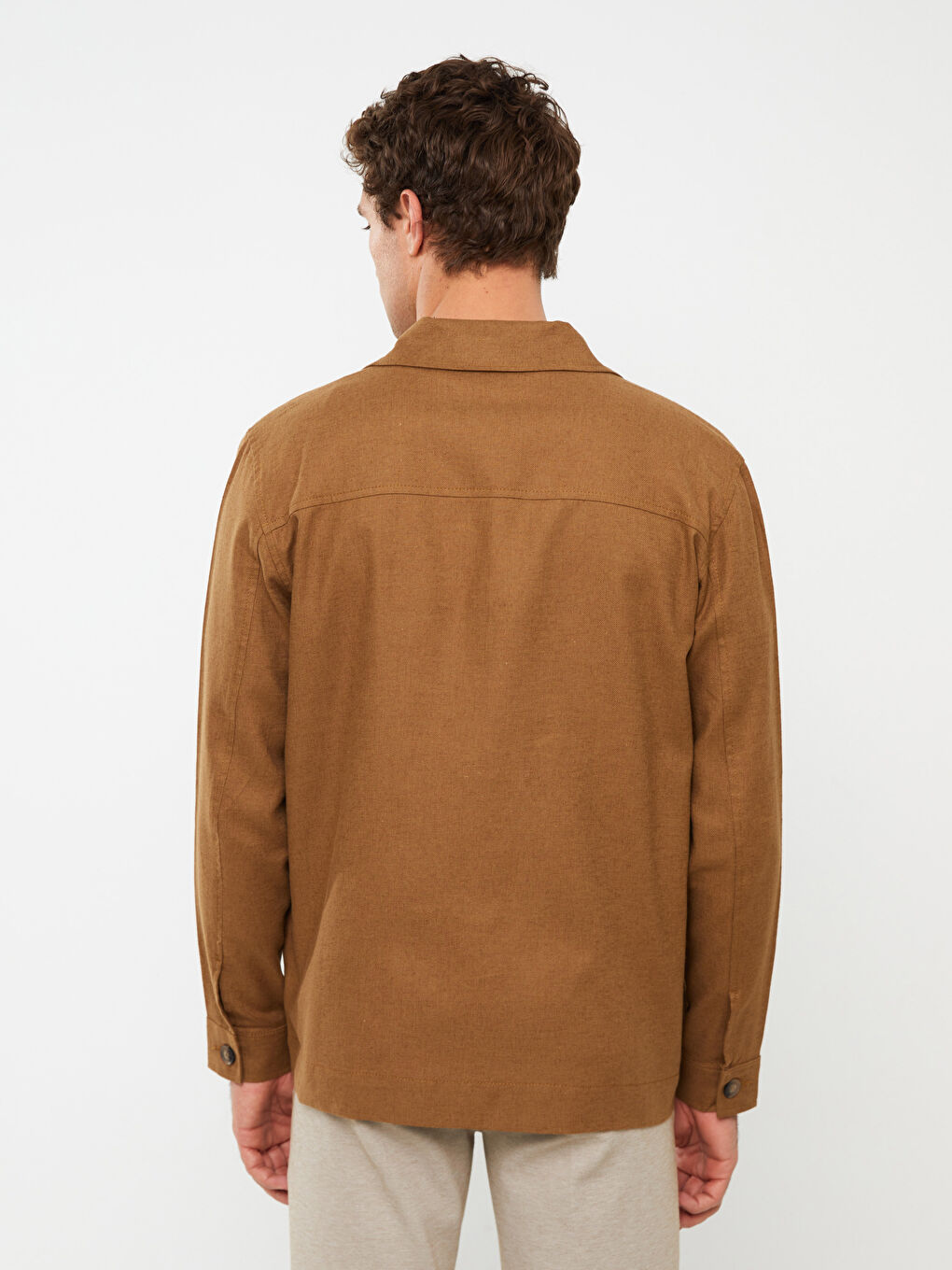 Kahverengi Regular Fit Uzun Kollu Erkek Gömlek Ceket-4