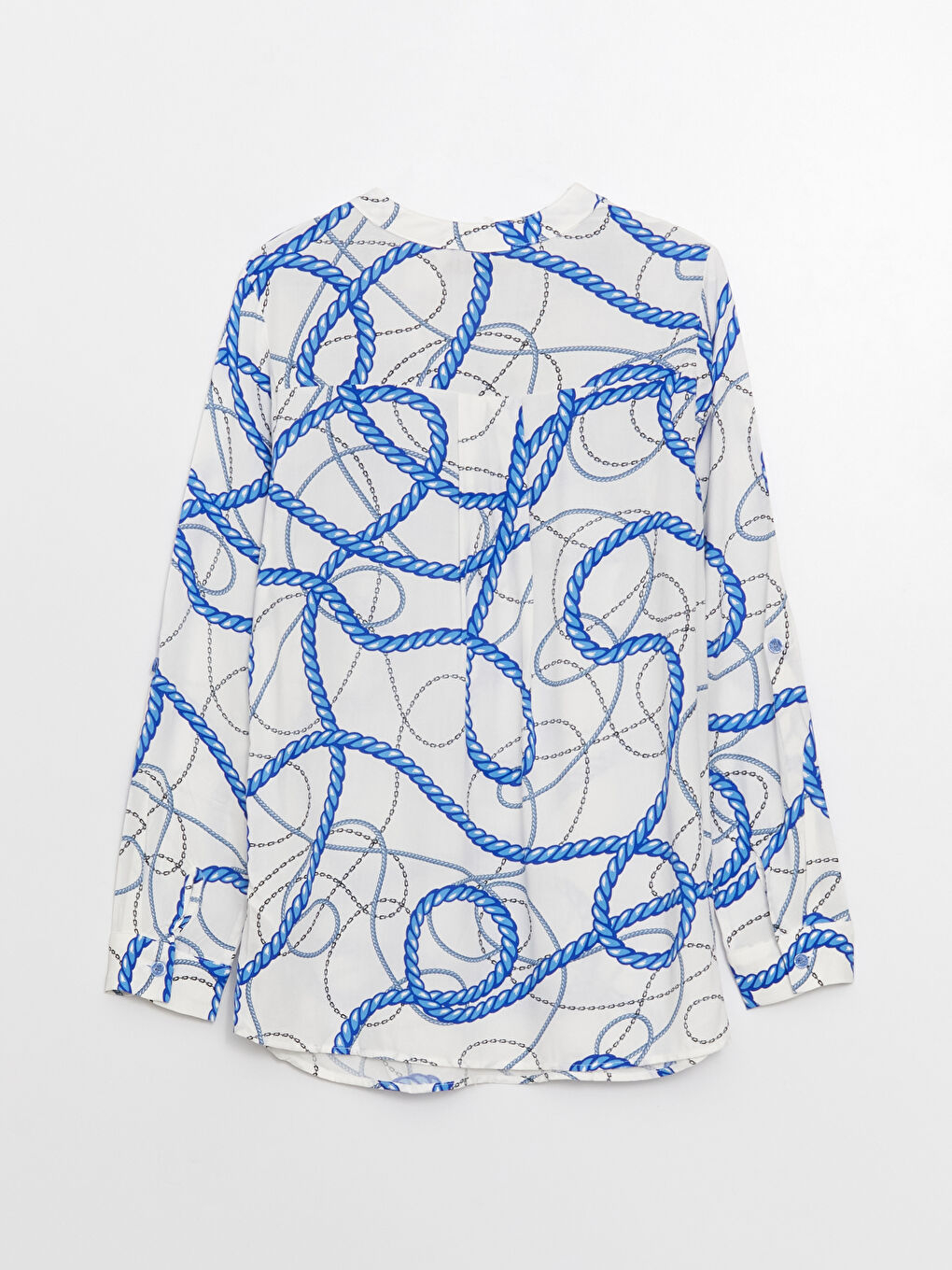 Mavi Kaçık Yaka Desenli Uzun Kollu Kadın Bluz-6