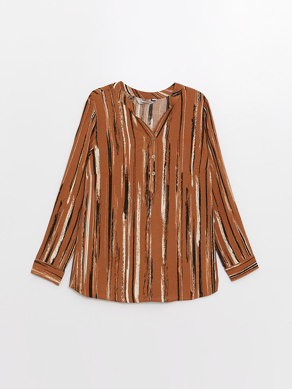 Notch Neck Patterned Long Sleeve Women's Blouse-5