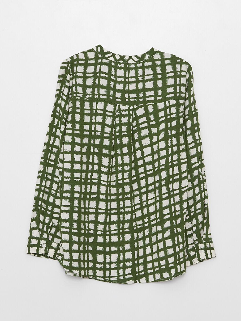 Ekru Kaçık Yaka Desenli Uzun Kollu Kadın Bluz-6