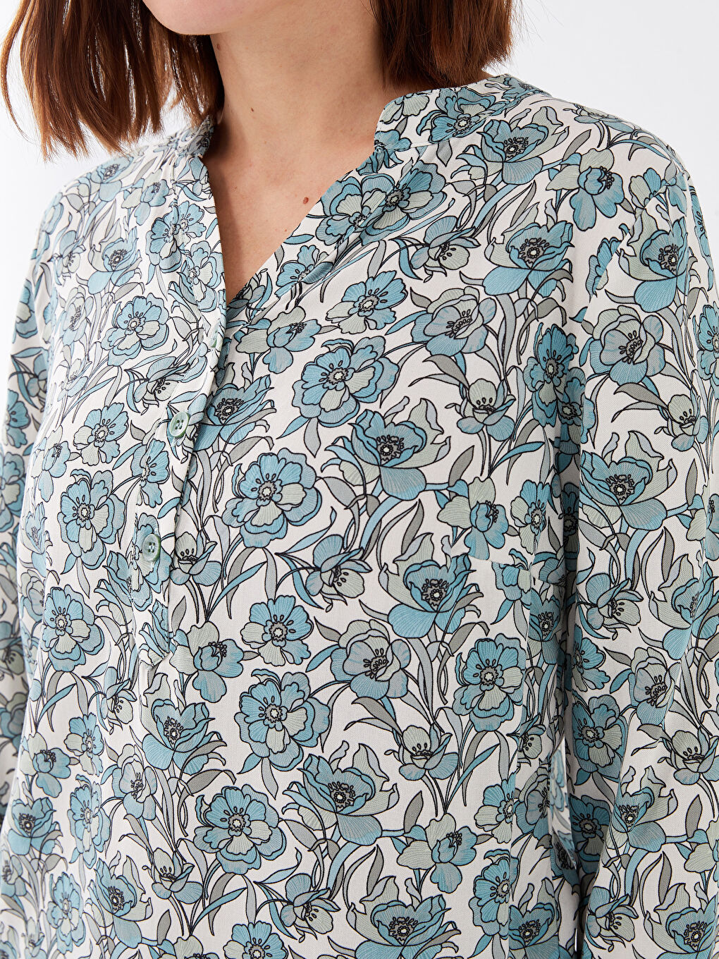 LCW Grace Notch Neck Patterned Long Sleeve Women's Blouse -S36115Z8-LRK