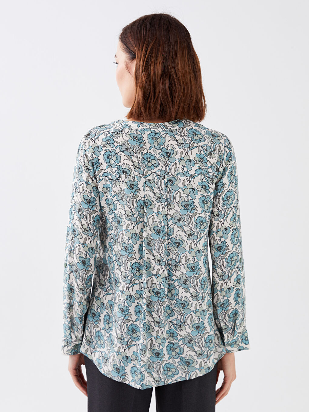 LCW Grace Notch Neck Patterned Long Sleeve Women's Blouse -S36115Z8-LRK