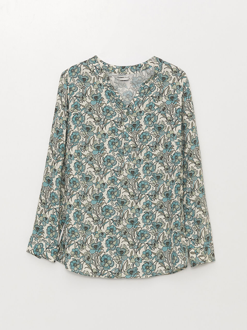 LCW Grace Notch Neck Patterned Long Sleeve Women's Blouse -S36115Z8-LRK