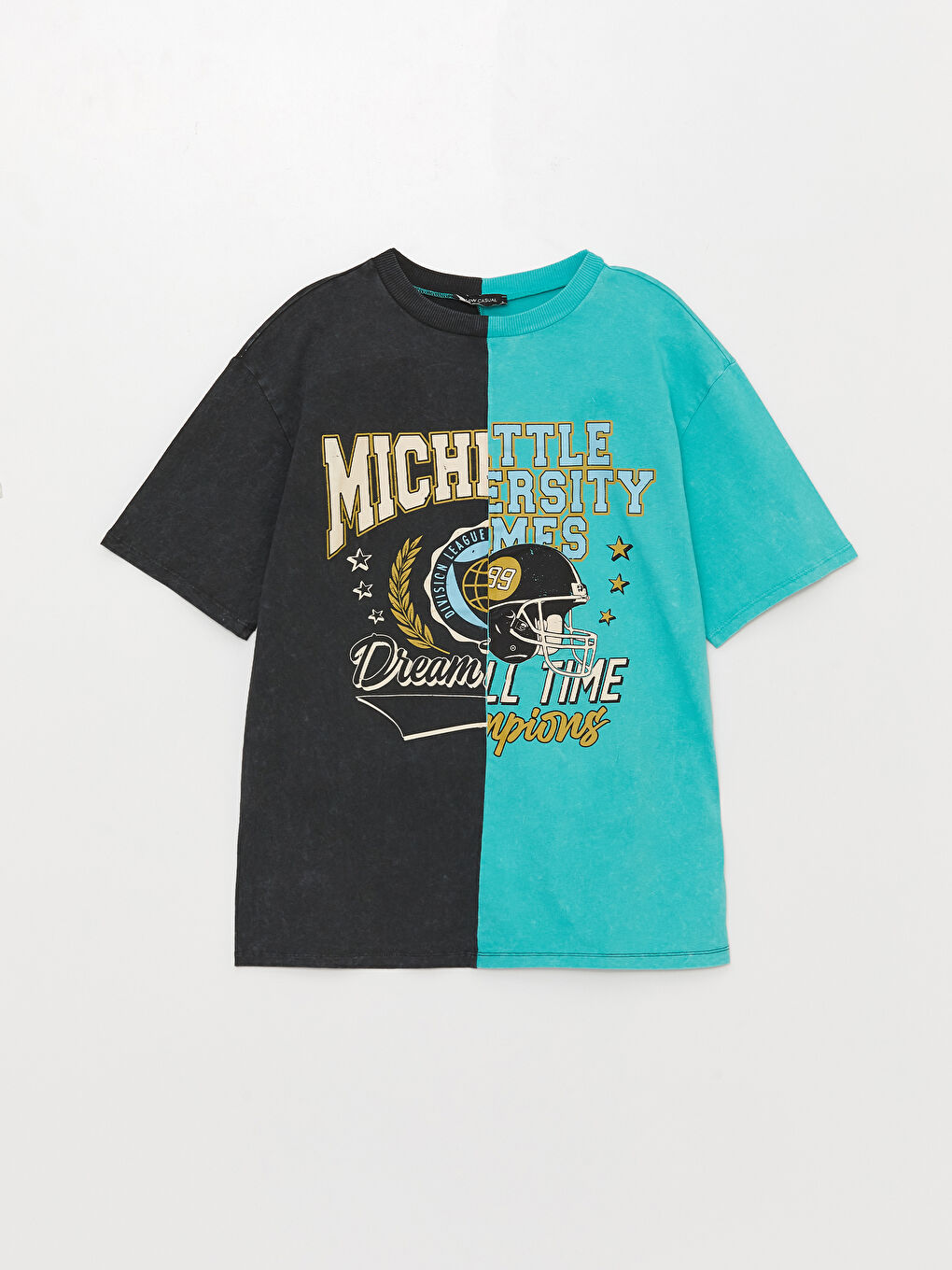 تيشيرت نسائي بأكمام قصيرة وياقة دائرية مطبوع-5