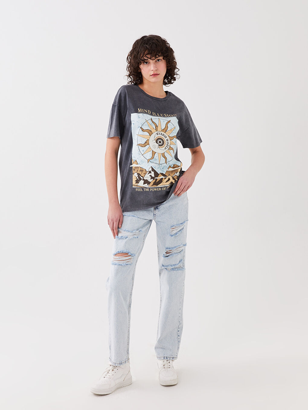 Women's Crew Neck Printed Short Sleeve T-Shirt-2