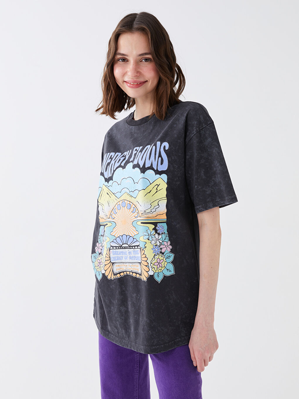 Women's Crew Neck Printed Short Sleeve T-Shirt-1