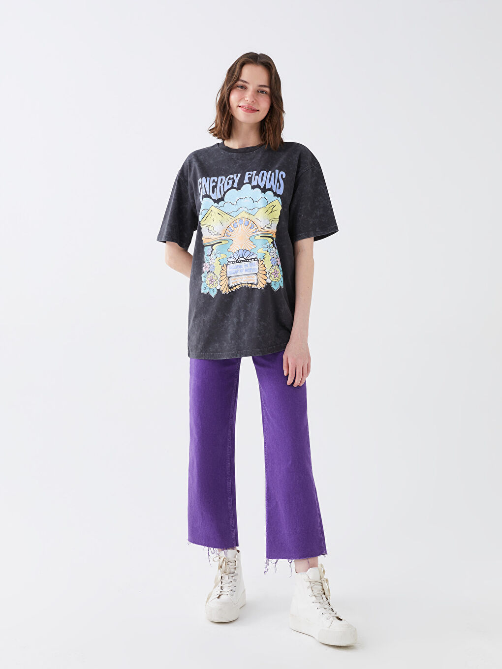 Women's Crew Neck Printed Short Sleeve T-Shirt-2
