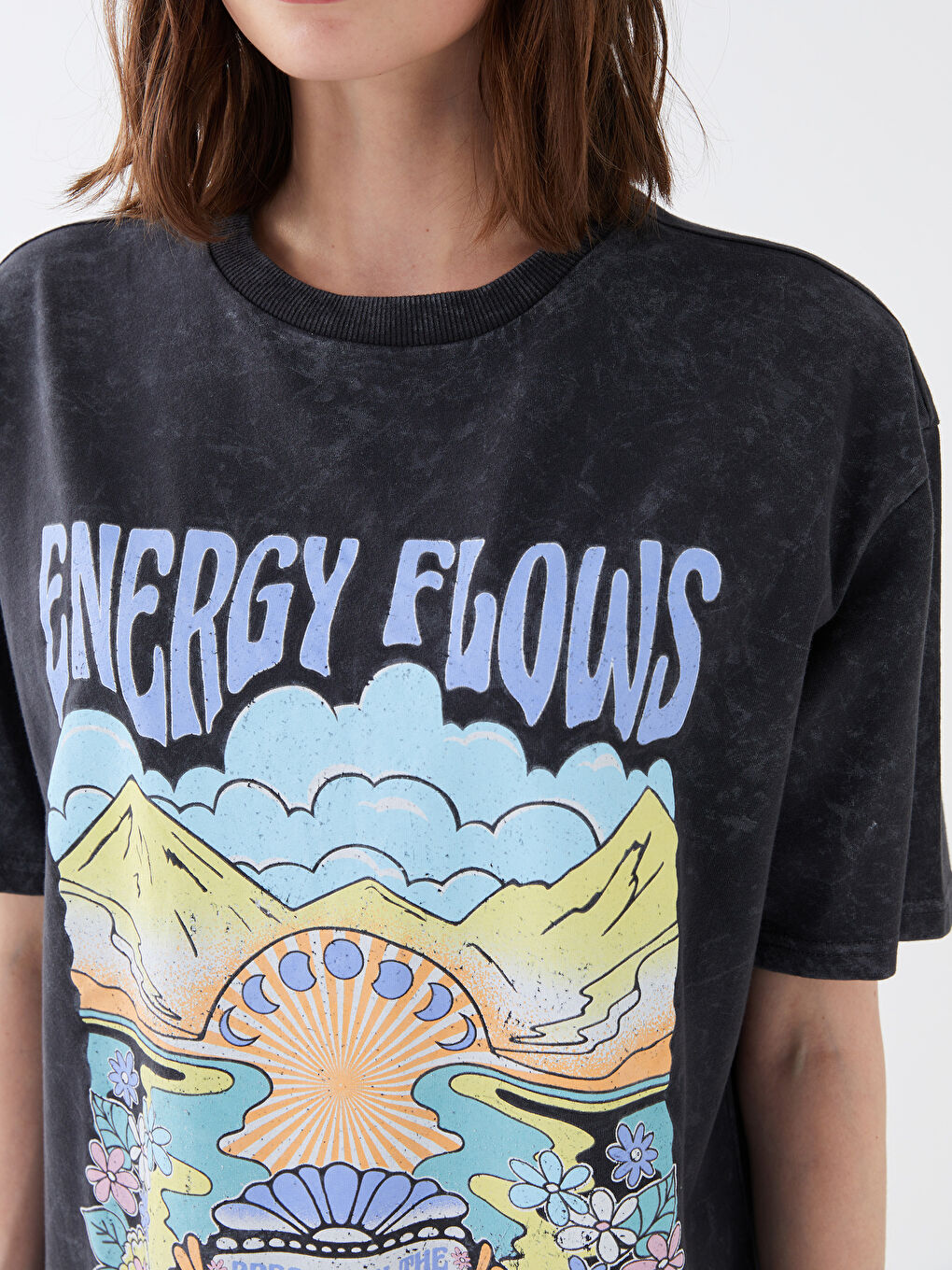 Women's Crew Neck Printed Short Sleeve T-Shirt-3