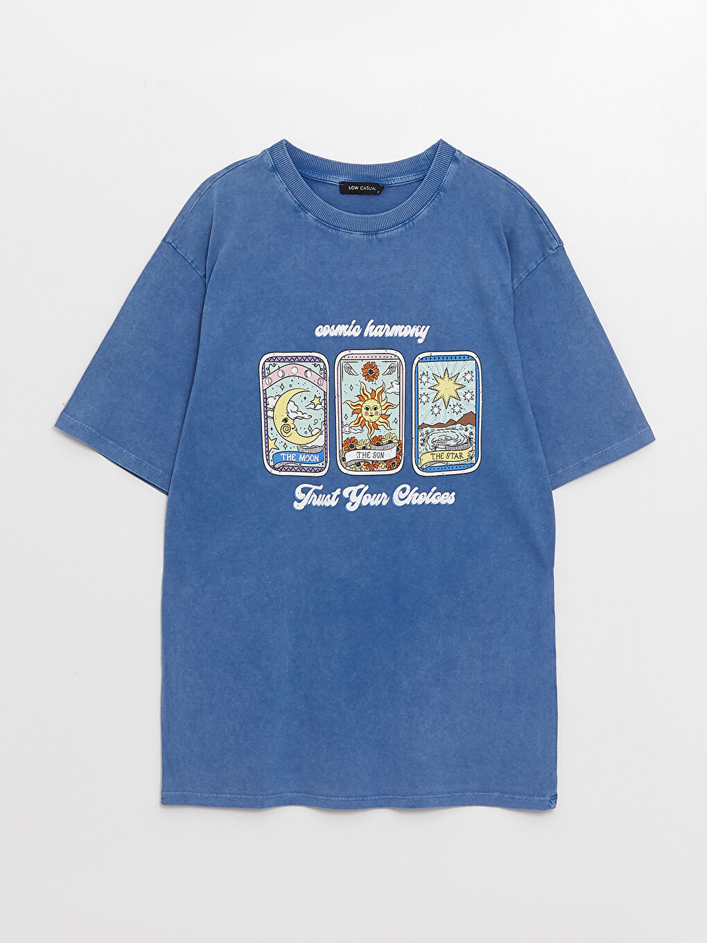 Mavi Bisiklet Yaka Baskılı Kısa Kollu Oversize Kadın Tişört-5