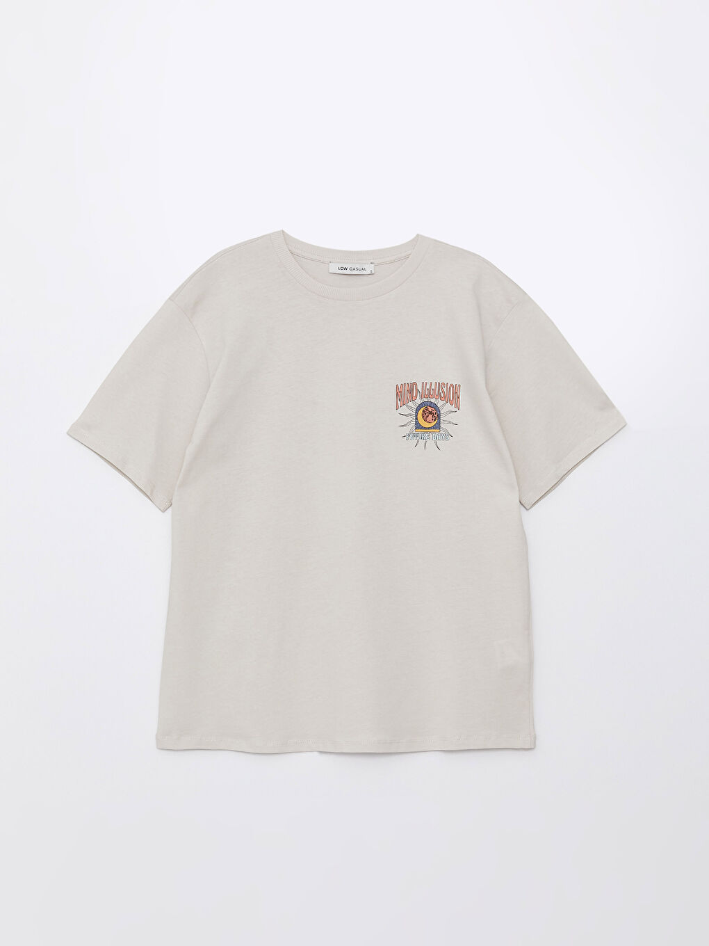 Gri Bisiklet Yaka Baskılı Kısa Kollu Kadın Tişört-5