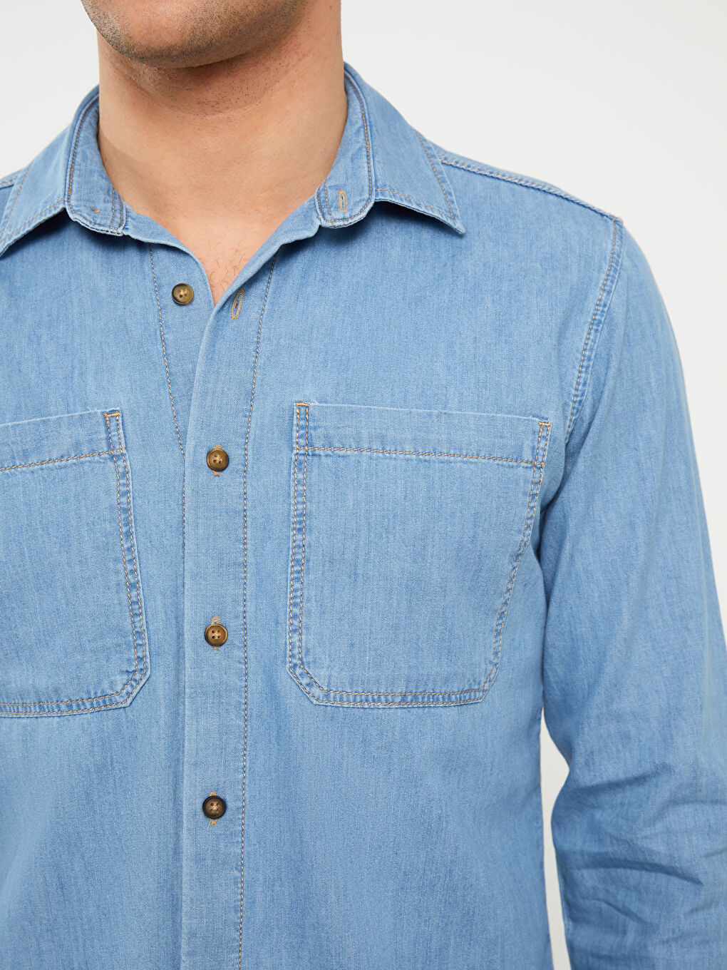 Slim Fit Long Sleeve Men's Denim Shirt-3