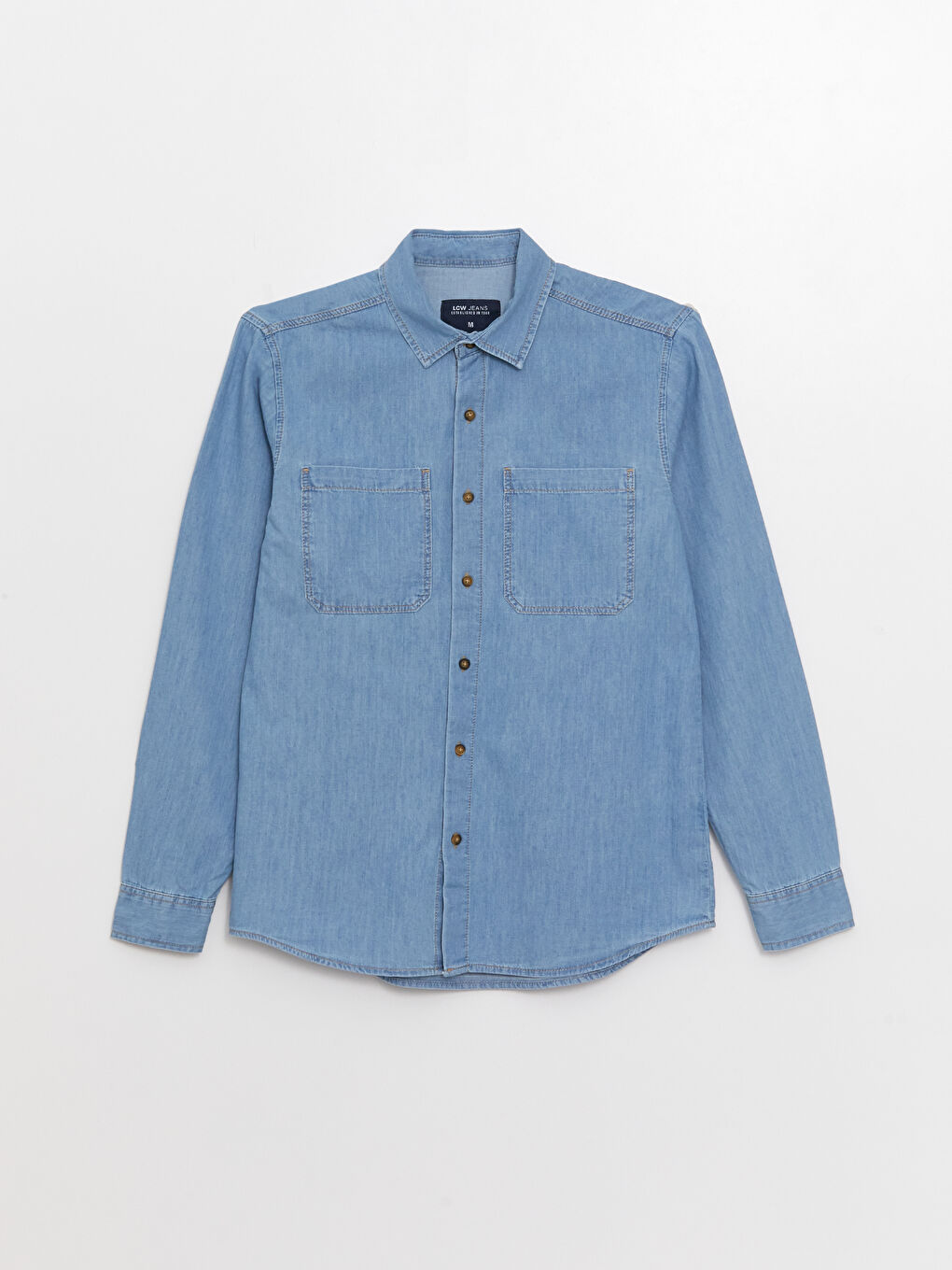 Slim Fit Long Sleeve Men's Denim Shirt-5