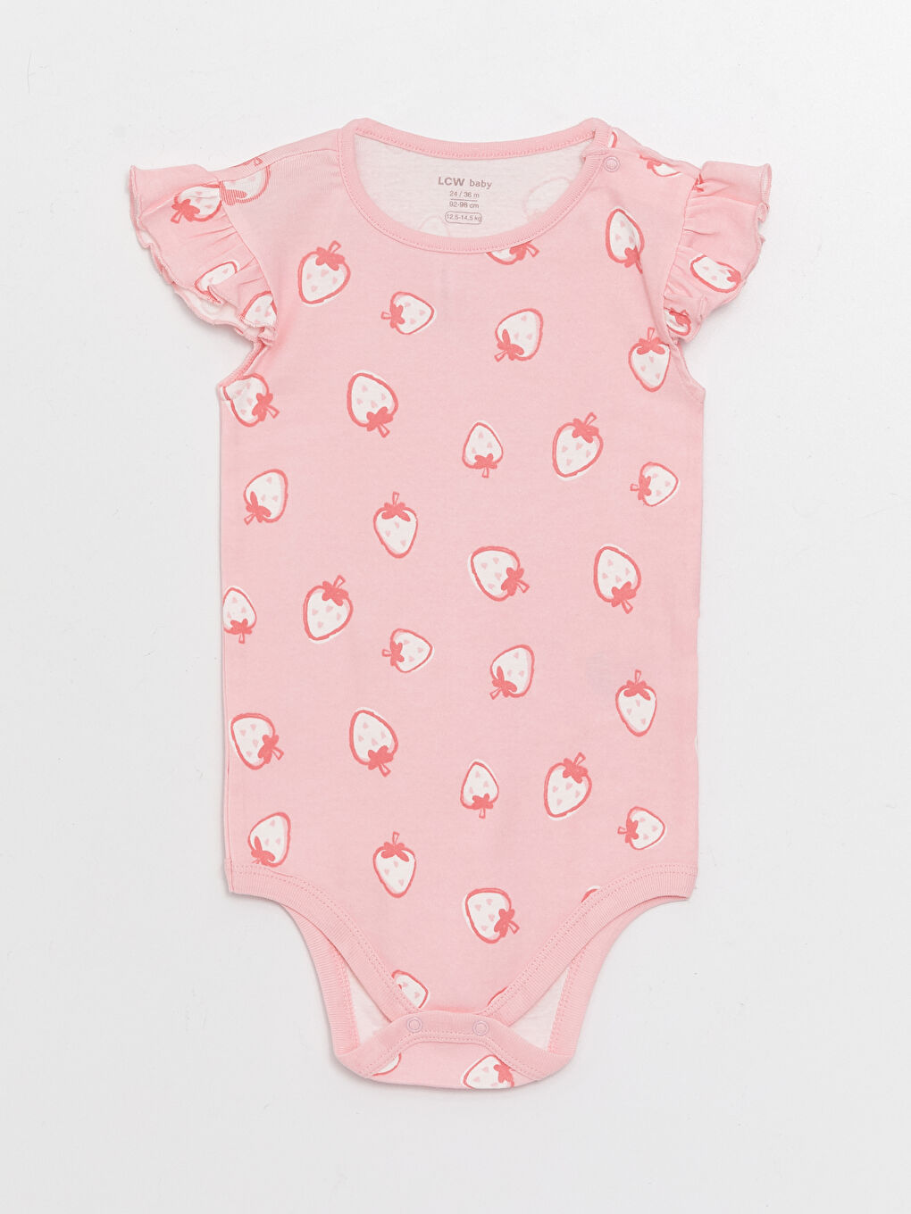 بدلة جسم بياقة دائرية وكم قصير مطبوع لبنات رضع بزر ضغط - مجموعة من قطعتين-1