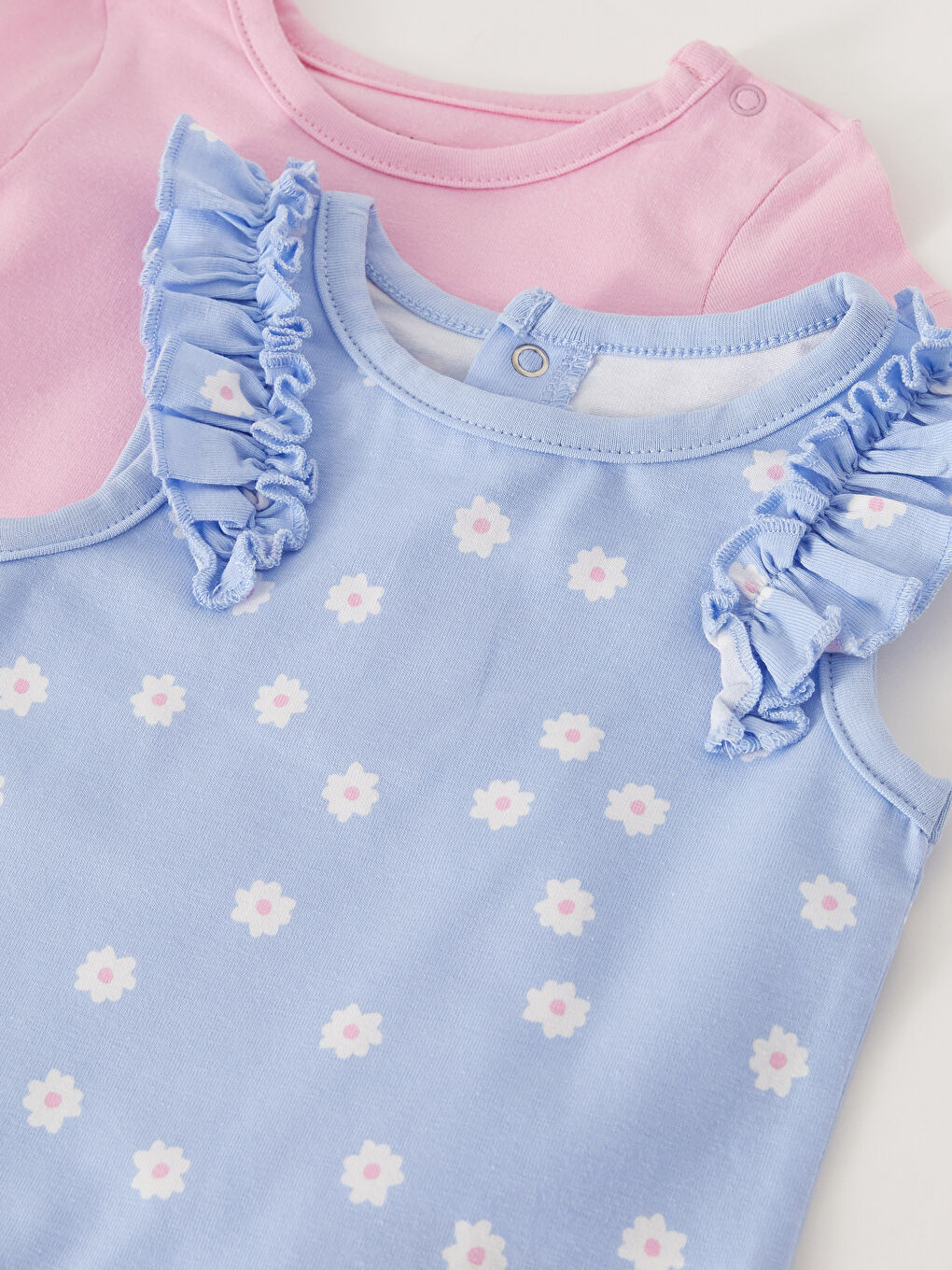 Mavi Bisiklet Yaka Kız Bebek Çıtçıtlı Bodysuit 2'li-3