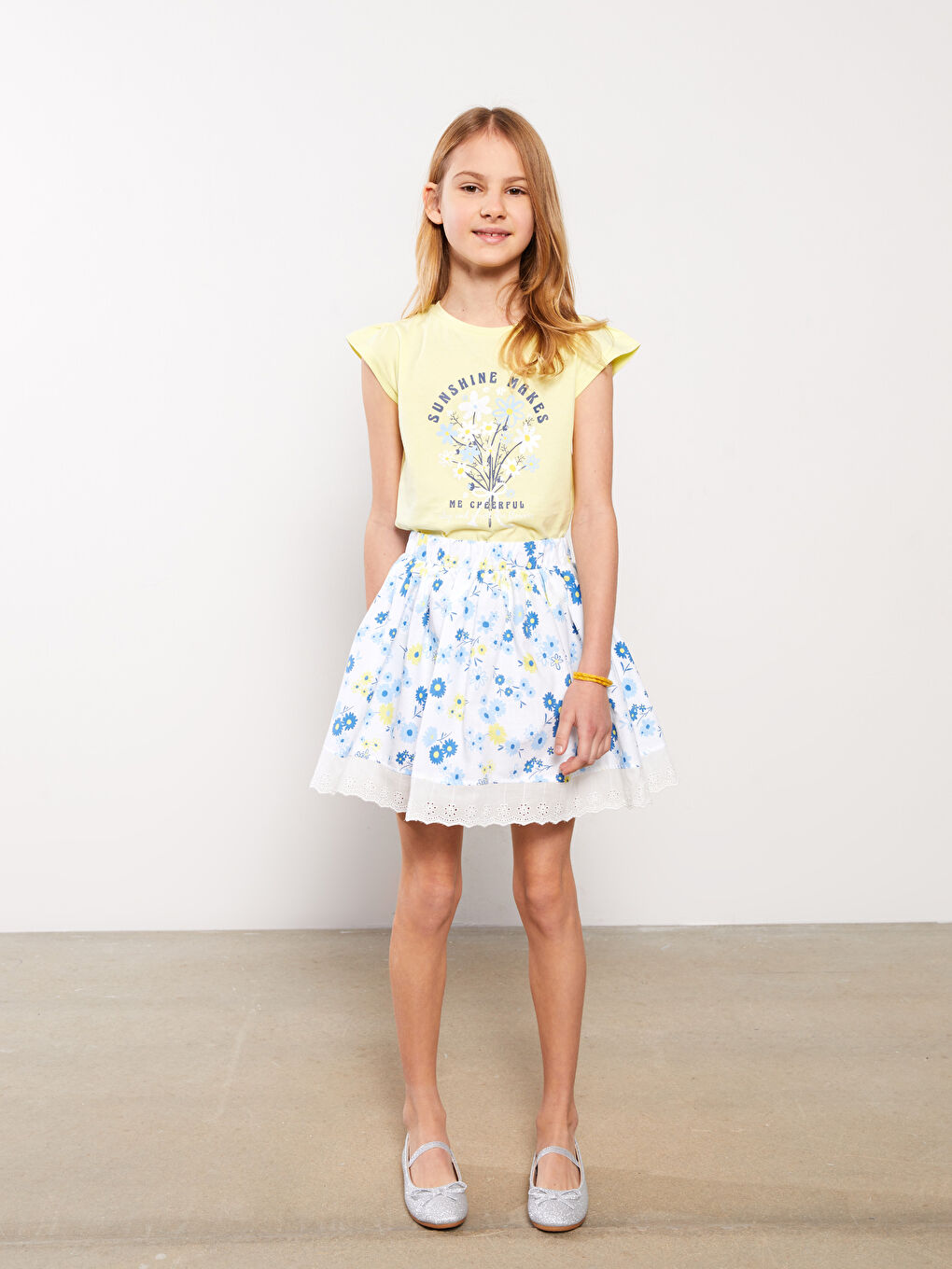 Ensemble T-Shirt à Manches Courtes et Jupe Imprimée à Col Rond pour Fille-2