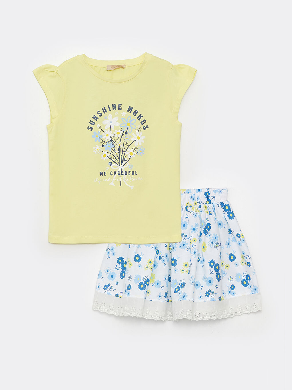 Ensemble T-Shirt à Manches Courtes et Jupe Imprimée à Col Rond pour Fille-3