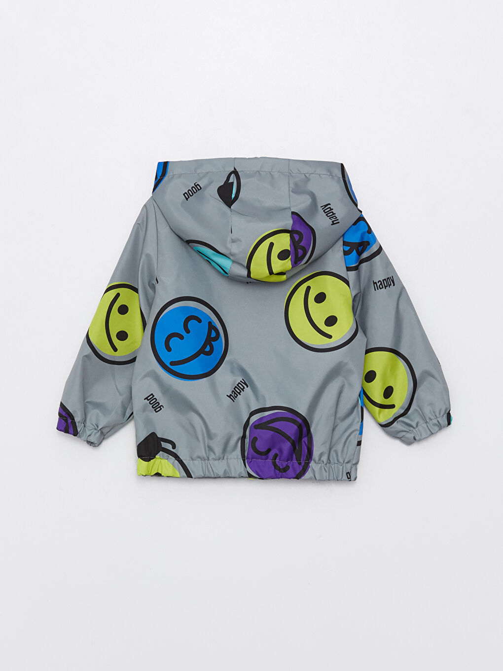 Gri Kapüşonlu Uzun Kollu Baskılı Erkek Bebek Yağmurluk-2