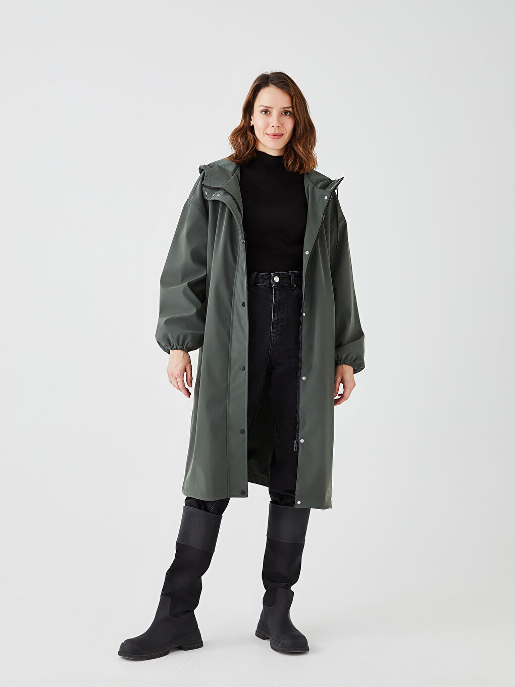 Women's Raincoat with Hooded Reflector Printed Long Sleeve-1