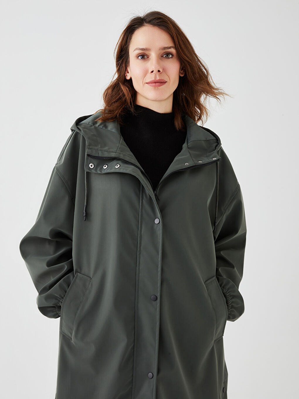 Women's Raincoat with Hooded Reflector Printed Long Sleeve-2