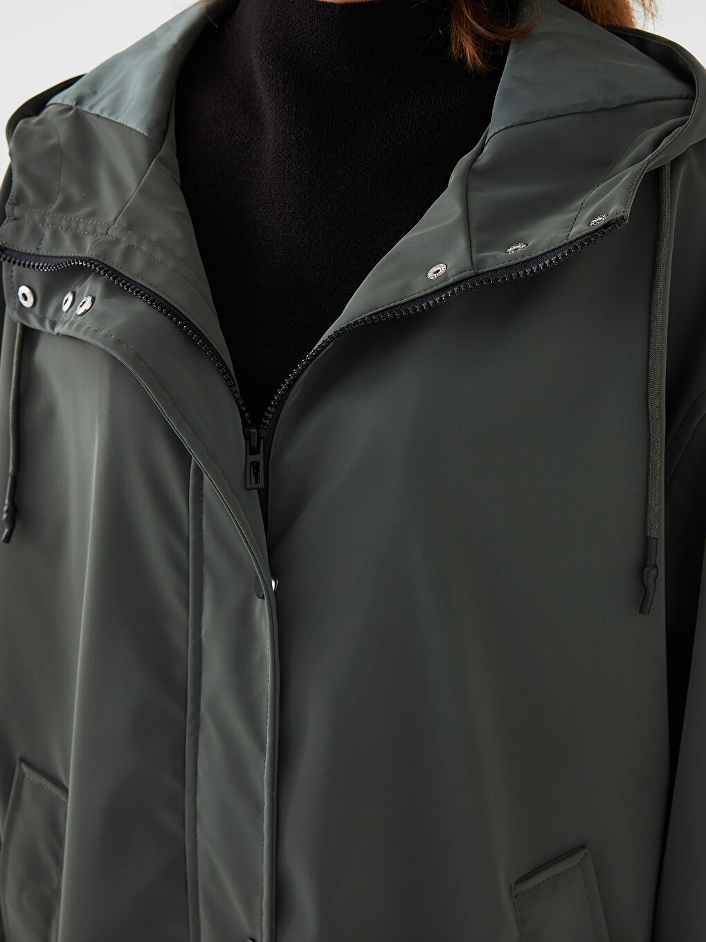 Women's Raincoat with Hooded Reflector Printed Long Sleeve-4