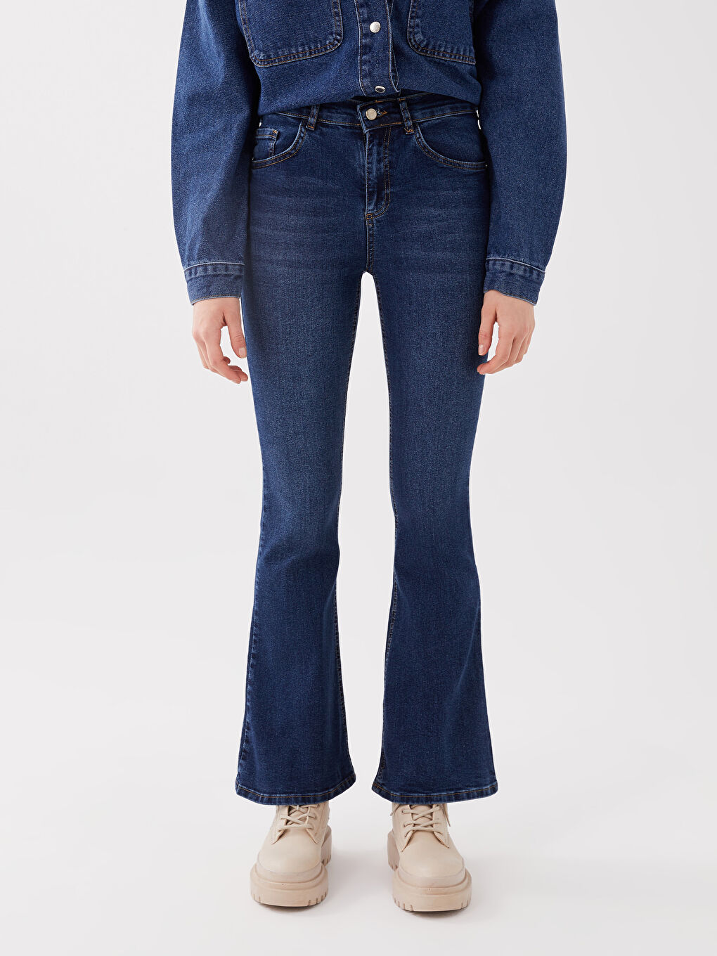 LCW Jeans Koyu Rodeo Yüksek Bel Mars Flare Kadın Jean Pantolon - 3