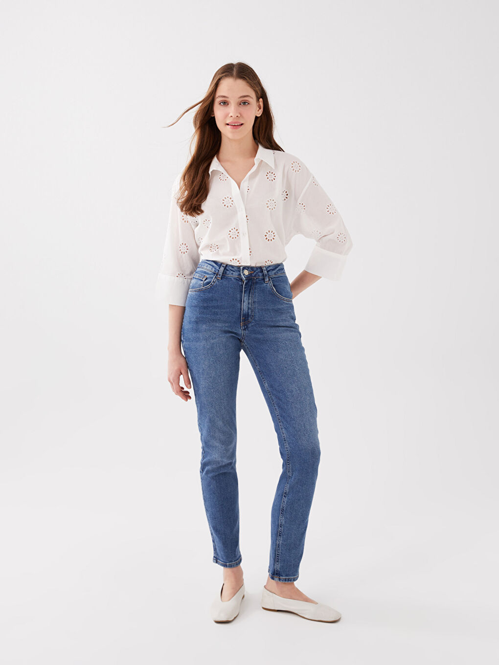 İndigo Yüksek Bel Straight Fit Kadın Jean Pantolon