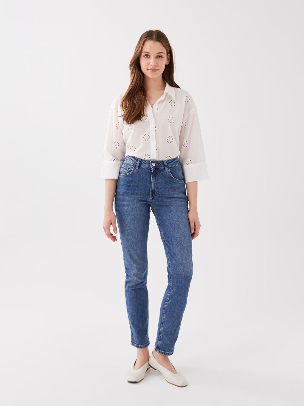 İndigo Yüksek Bel Straight Fit Kadın Jean Pantolon-1