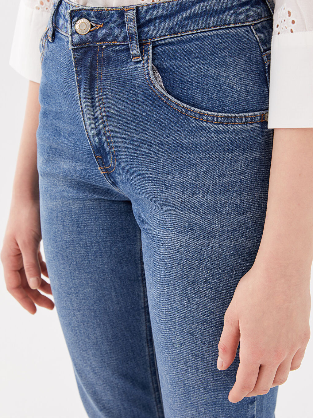 İndigo Yüksek Bel Straight Fit Kadın Jean Pantolon-2