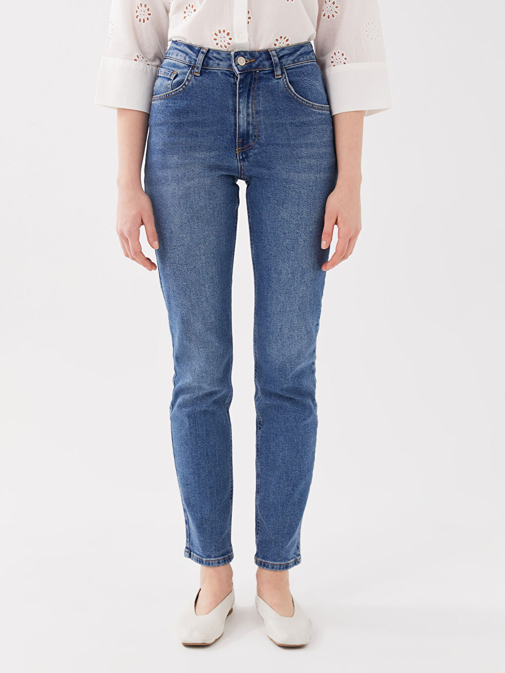 İndigo Yüksek Bel Straight Fit Kadın Jean Pantolon-3