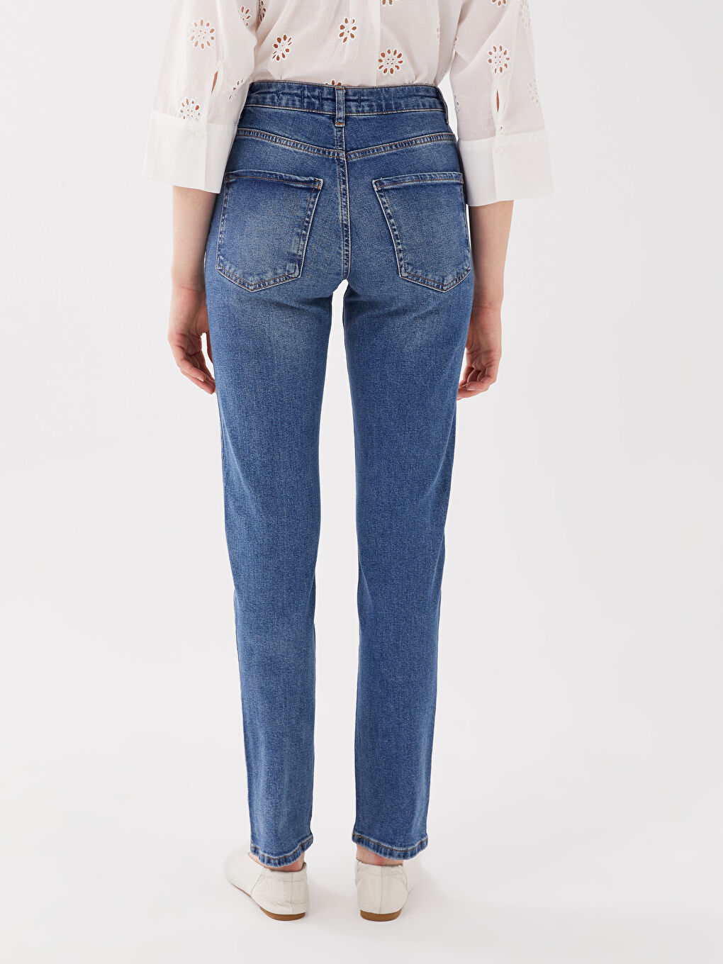 İndigo Yüksek Bel Straight Fit Kadın Jean Pantolon-4