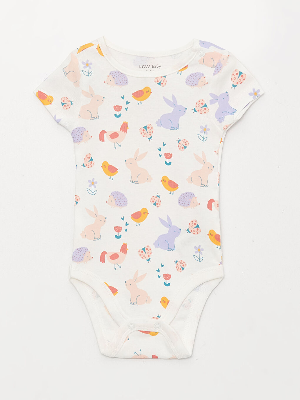 Crew Neck Short Sleeve Patterned Baby Girl Snap Fastener Bodysuit 2 Pack-2