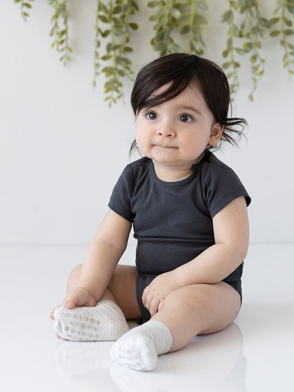 Gri Bisiklet Yaka Kısa Kollu Erkek Bebek Çıtçıtlı Body 3'lü