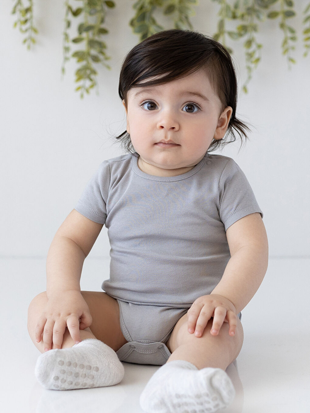 Gri Bisiklet Yaka Kısa Kollu Erkek Bebek Çıtçıtlı Body 3'lü-7