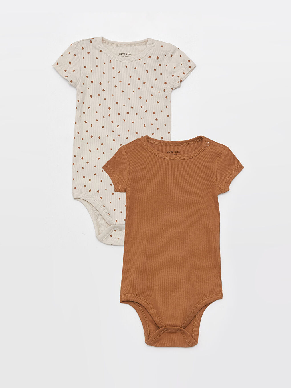 Kahverengi Bisiklet Yaka Kısa Kollu Erkek Bebek Çıtçıtlı Bodysuit 2'li