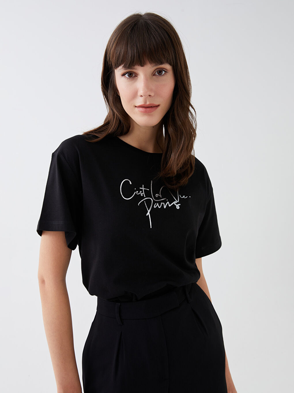 Crew Neck Printed Short Sleeve Women's T-Shirt-1