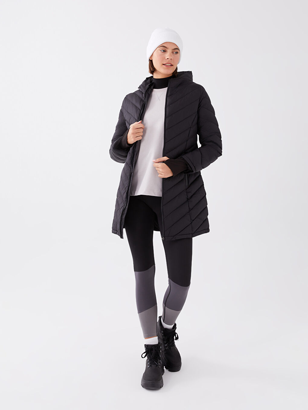 XSIDE ACTIVE Women's Hooded Plain Puffer Coat -S36292Z8-CVL