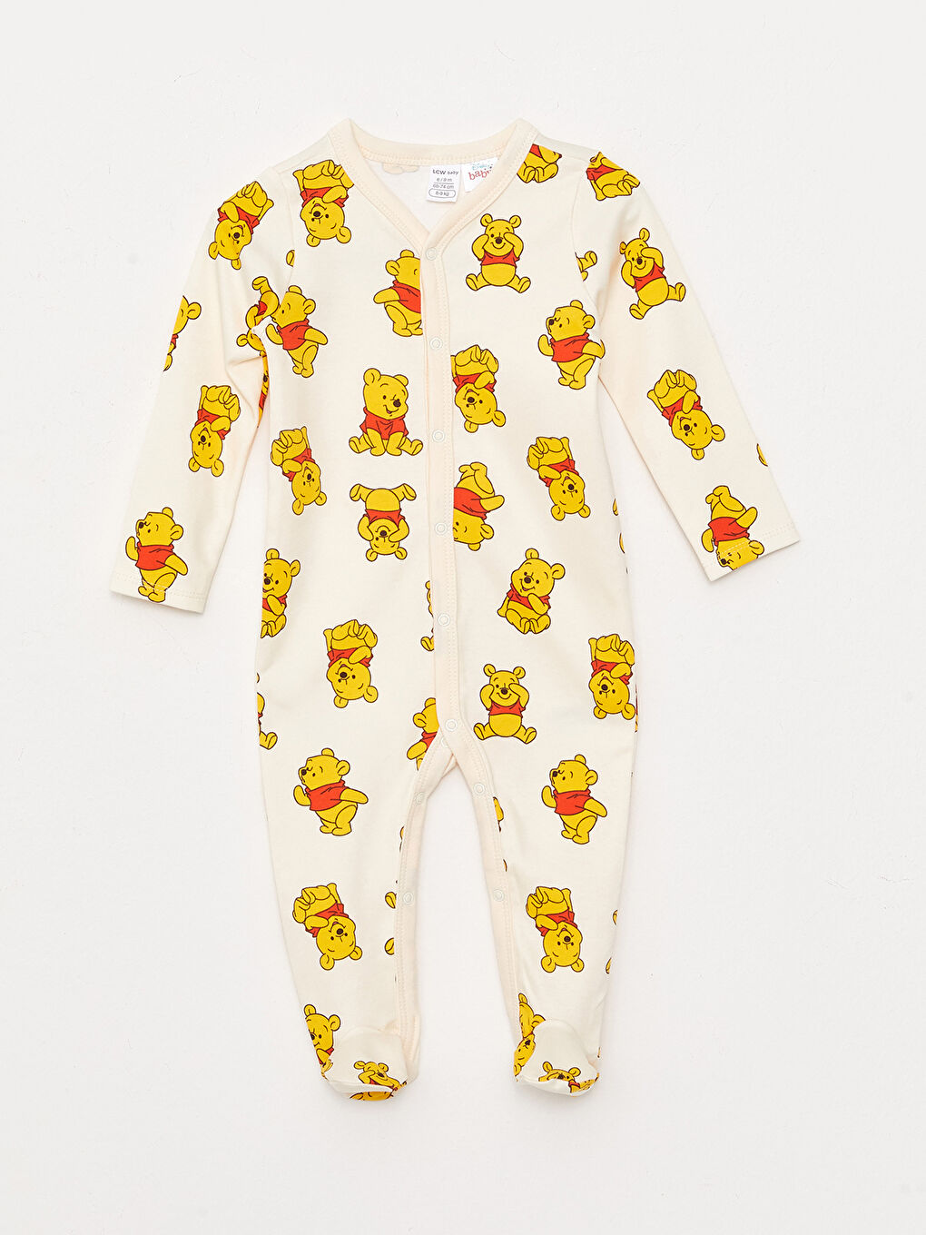 V-Neck Long Sleeve Winnie the Pooh Printed Baby Boys' Jumpsuit