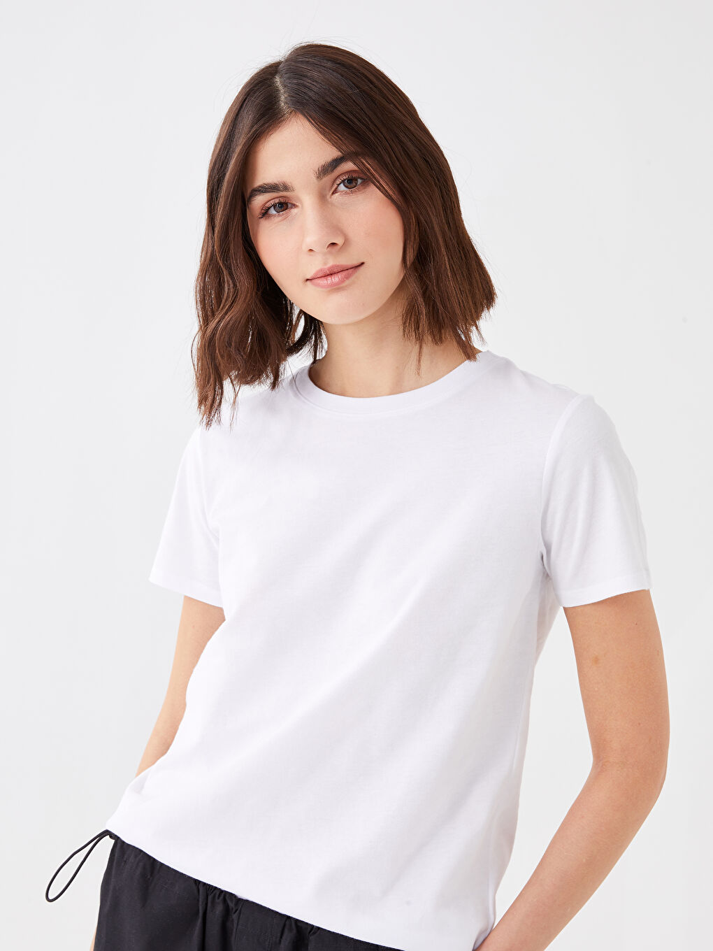 Crew Neck Plain Short Sleeve Women's T-Shirt-1